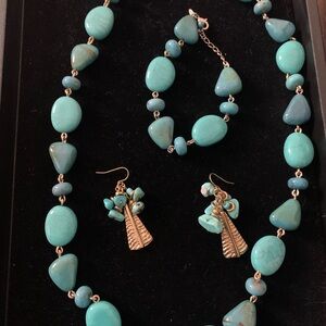 Genuine Turquoise and Gold Jewelry Set Stamped NWT